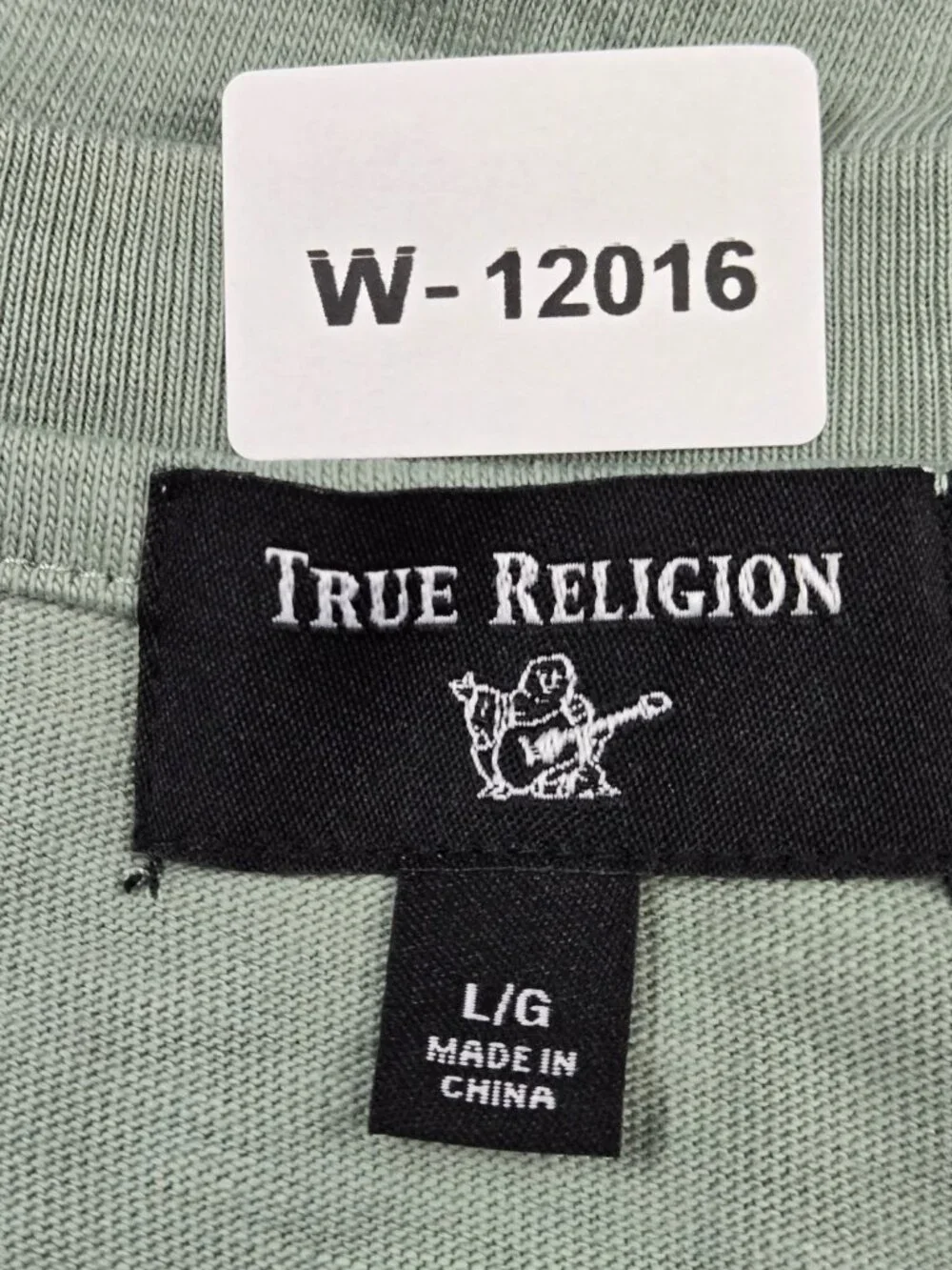 True Religion Men Shirt Large Green Henley Logo Short Sleeve Pullover Tee